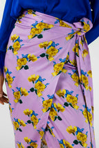 Lilac Floral Silky Wrap Skirt - Final Sale