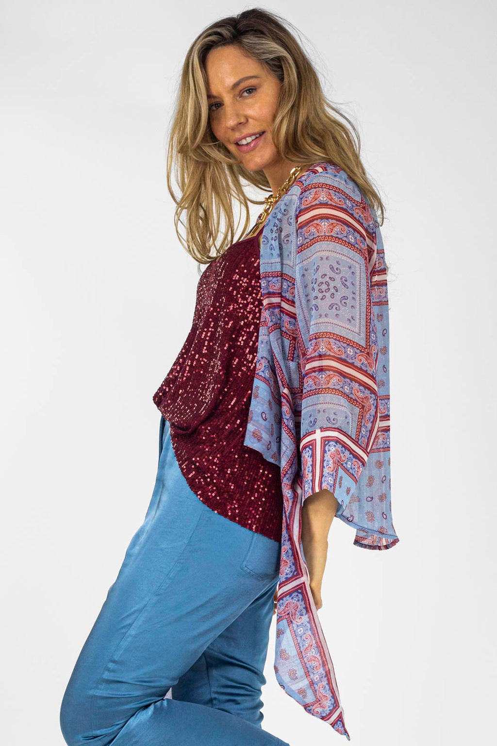 Blue Paisley Tie Front Bolero - Final Sale