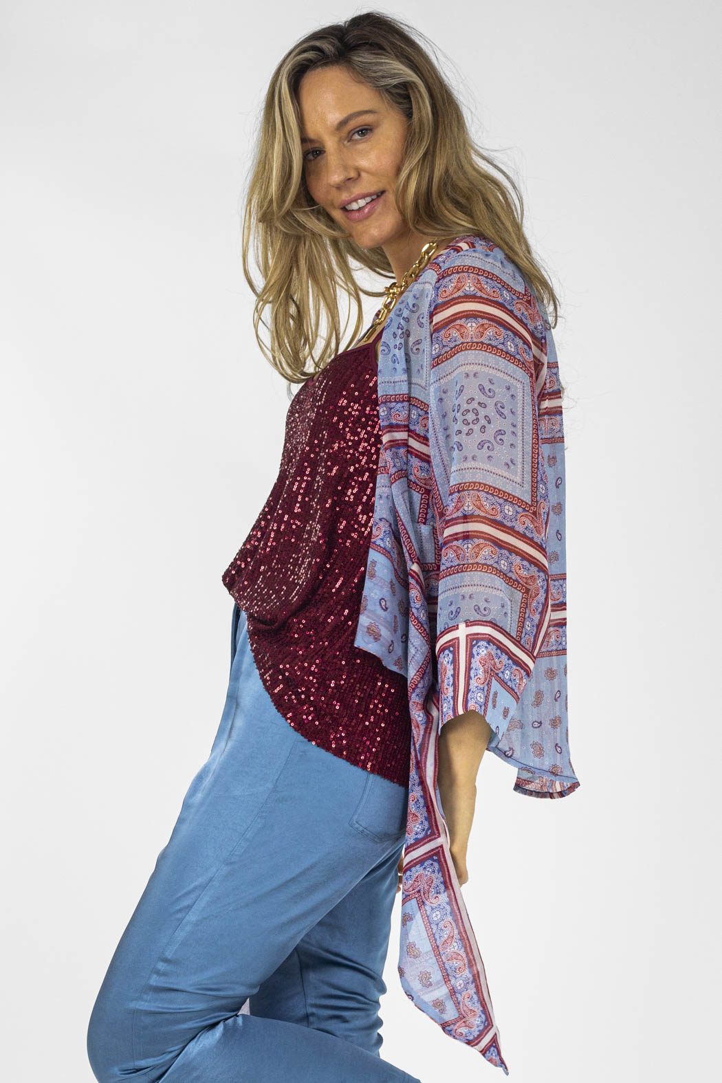 Blue Paisley Tie Front Bolero - Final Sale