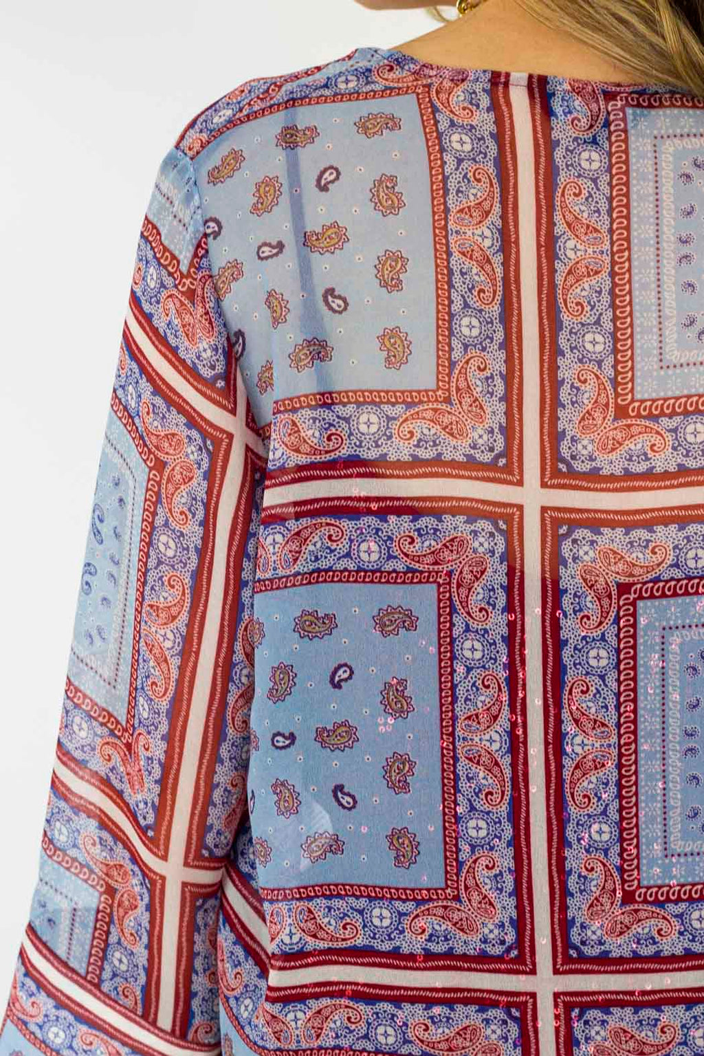 Blue Paisley Tie Front Bolero - Final Sale