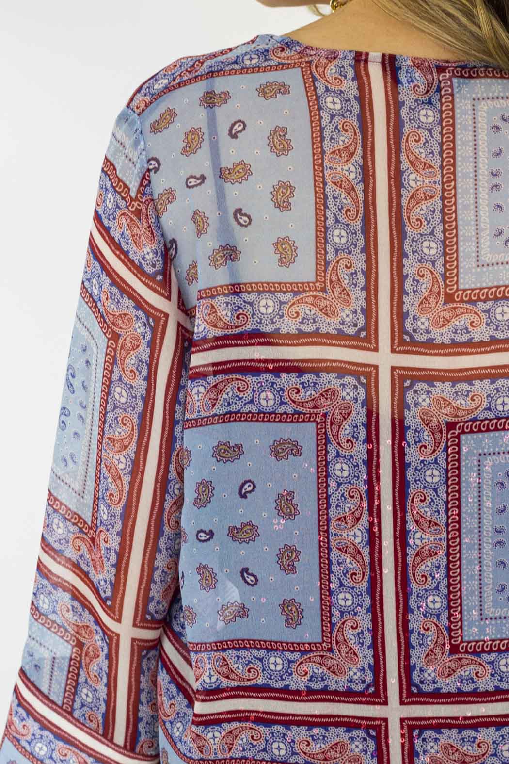 Blue Paisley Tie Front Bolero - Final Sale