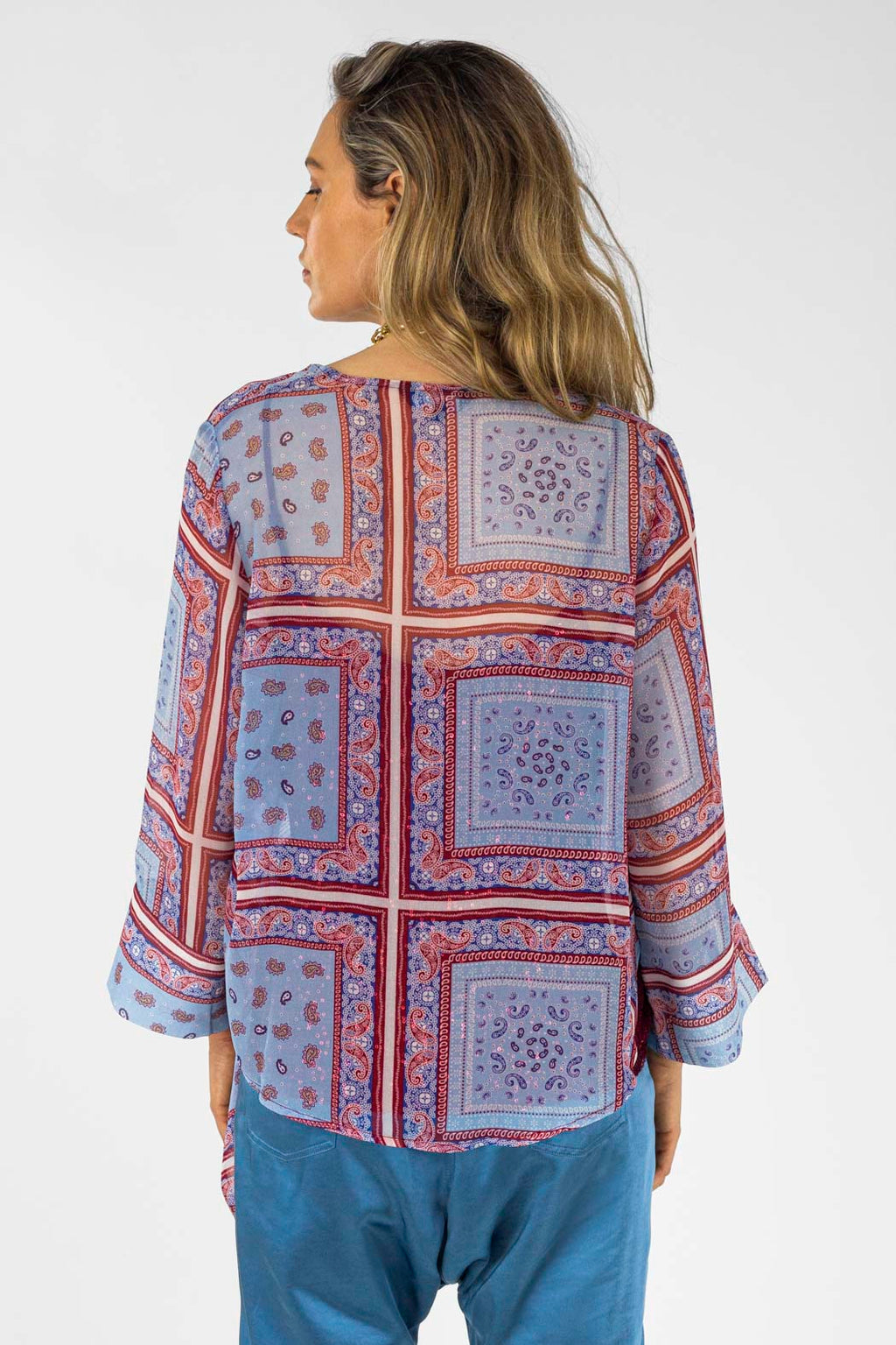 Blue Paisley Tie Front Bolero - Final Sale