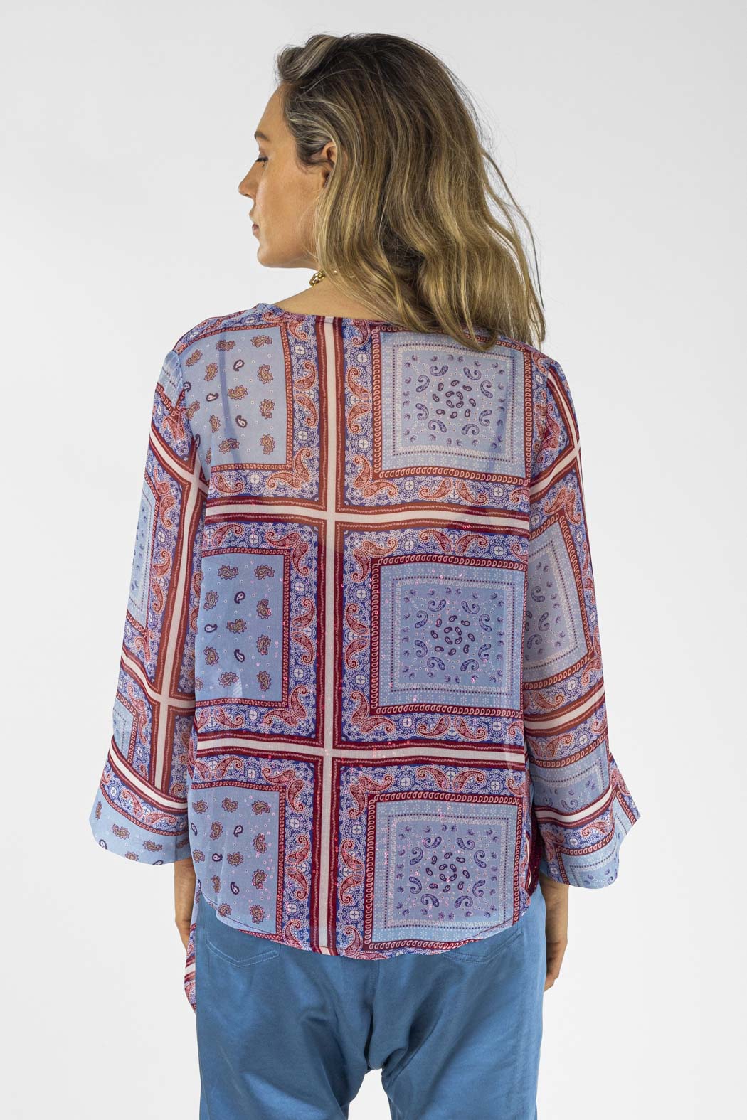 Blue Paisley Tie Front Bolero - Final Sale