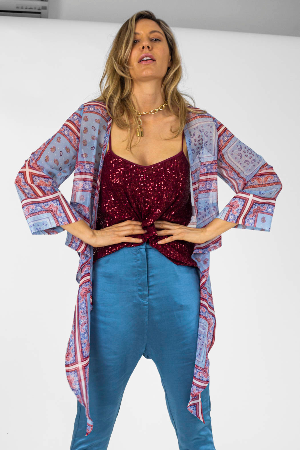 Blue Paisley Tie Front Bolero - Final Sale