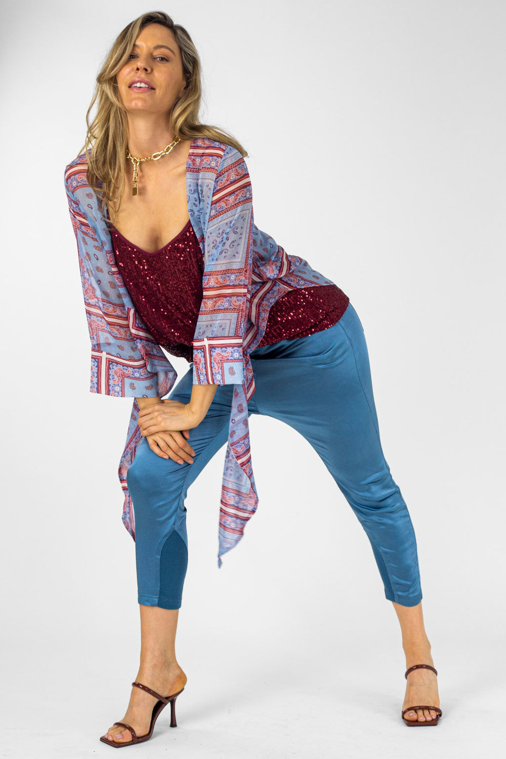 Blue Paisley Tie Front Bolero - Final Sale