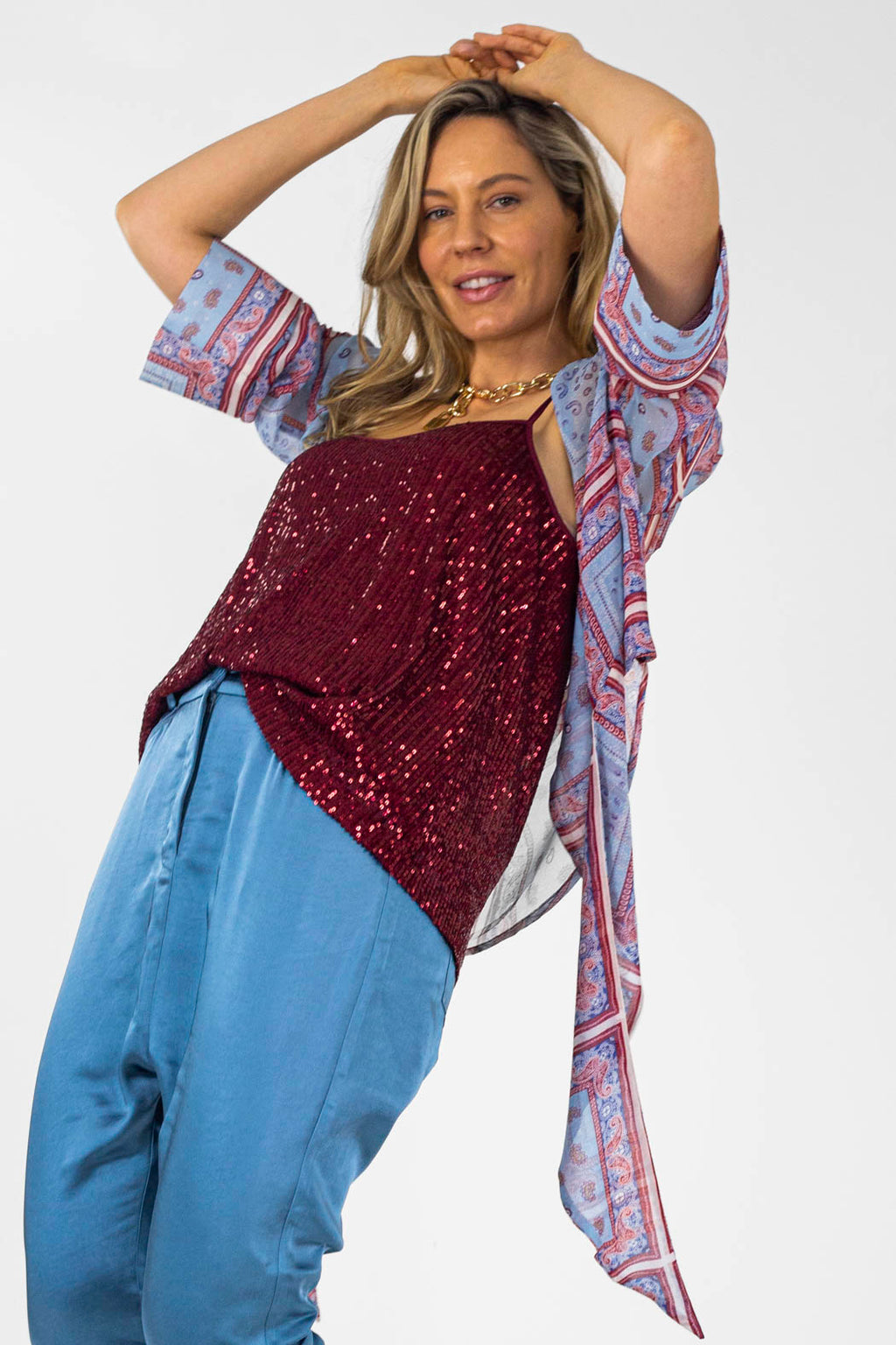 Blue Paisley Tie Front Bolero - Final Sale