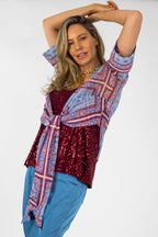 Blue Paisley Tie Front Bolero - Final Sale