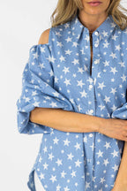Star Print Chambray Shoulder Shirt - Final Sale