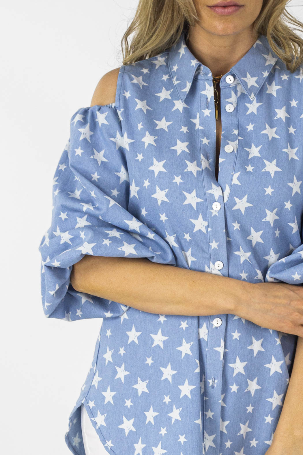 Star Print Chambray Shoulder Shirt - Final Sale