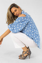 Star Print Chambray Shoulder Shirt - Final Sale