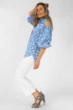 Star Print Chambray Shoulder Shirt - Final Sale