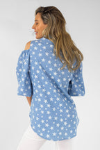 Star Print Chambray Shoulder Shirt - Final Sale