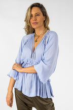 Pale Blue Trim Detail Blouse - Final Sale