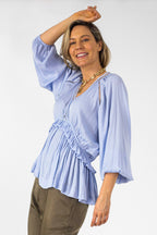 Pale Blue Trim Detail Blouse - Final Sale
