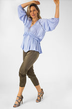 Pale Blue Trim Detail Blouse - Final Sale