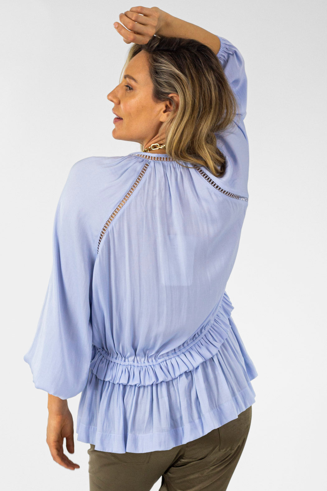 Pale Blue Trim Detail Blouse - Final Sale
