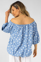 Star Print Off Shoulder Balloon Top - Final Sale