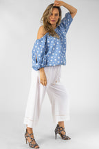 Star Print Off Shoulder Balloon Top - Final Sale