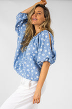 Star Print Off Shoulder Balloon Top - Final Sale