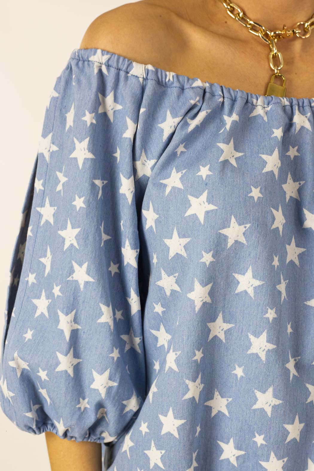 Star Print Off Shoulder Balloon Top - Final Sale