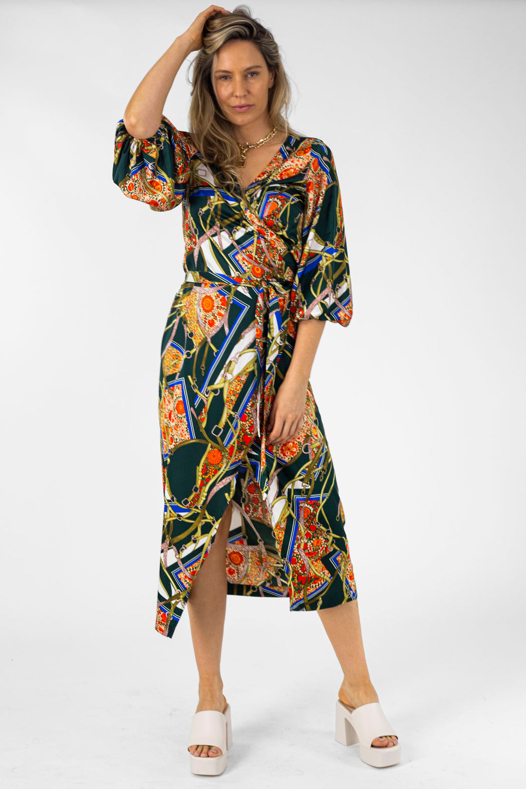 Green Bridle Silky Wrap Dress - Final Sale