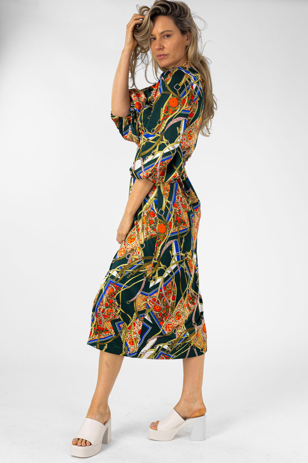 Green Bridle Silky Wrap Dress - Final Sale