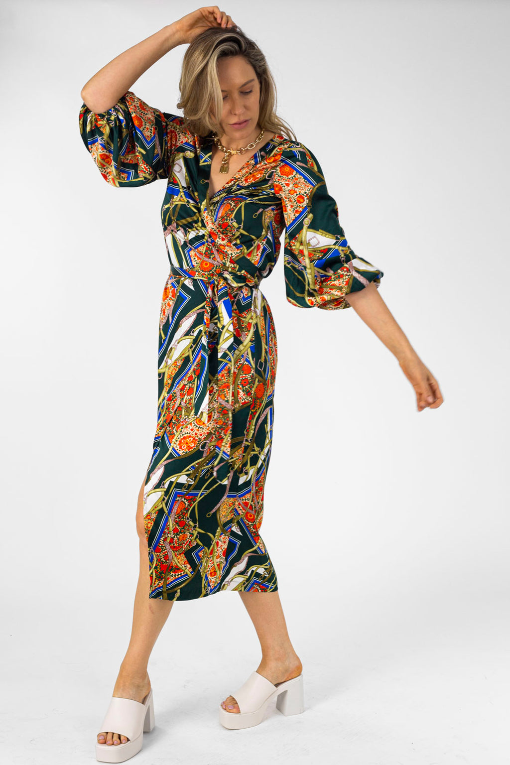 Green Bridle Silky Wrap Dress - Final Sale