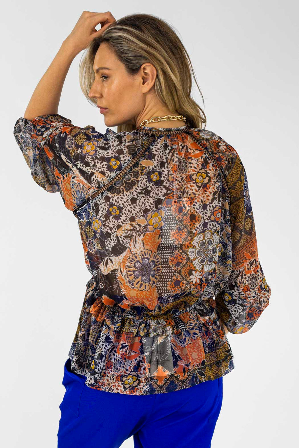 Print Trim Detail Blouse - Sale