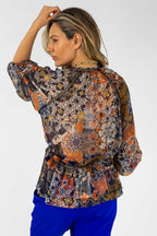 Print Trim Detail Blouse - Sale