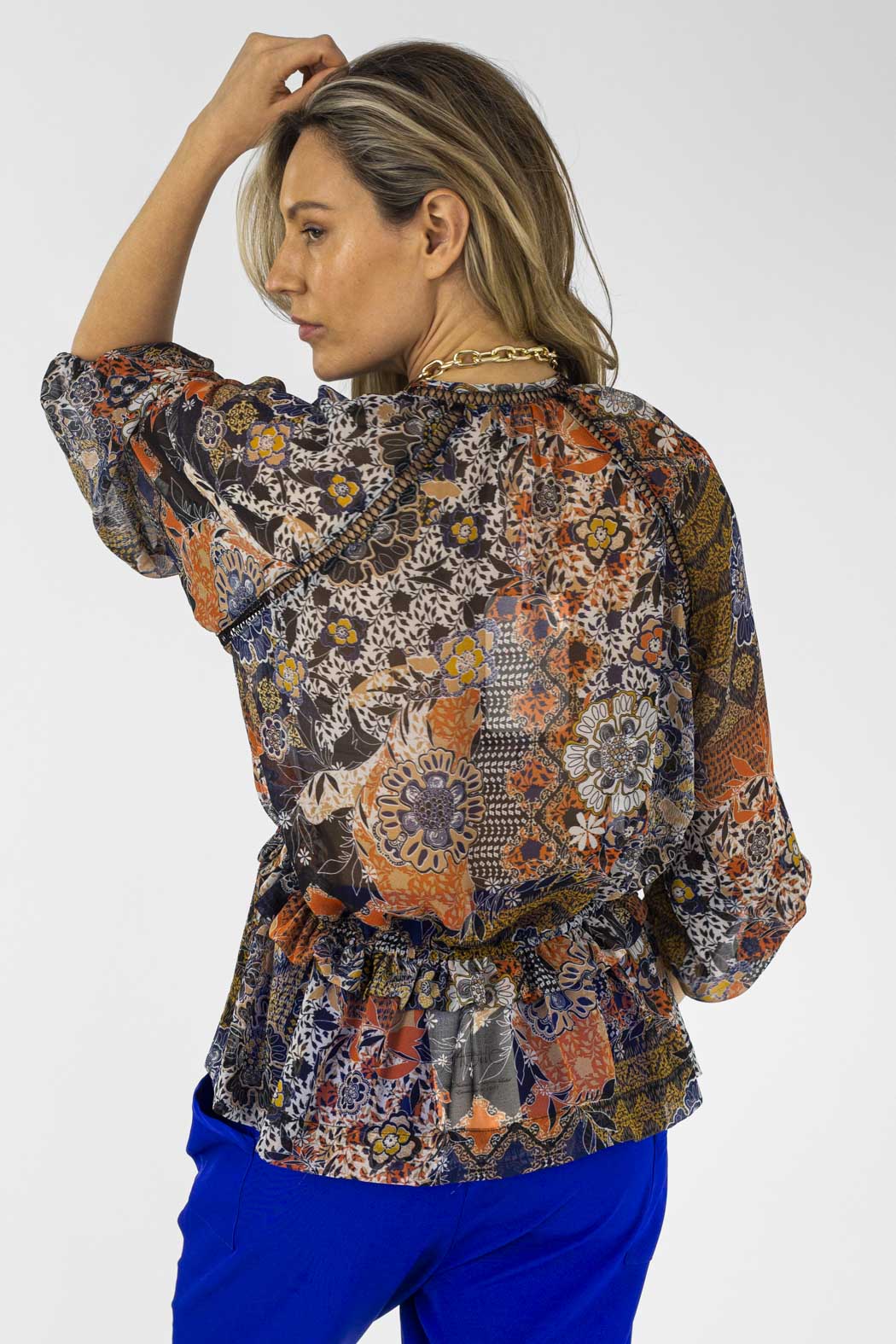 Print Trim Detail Blouse - Sale