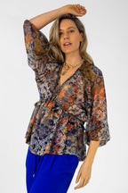 Print Trim Detail Blouse - Sale