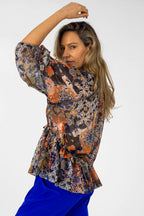 Print Trim Detail Blouse - Sale