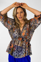 Print Trim Detail Blouse - Sale