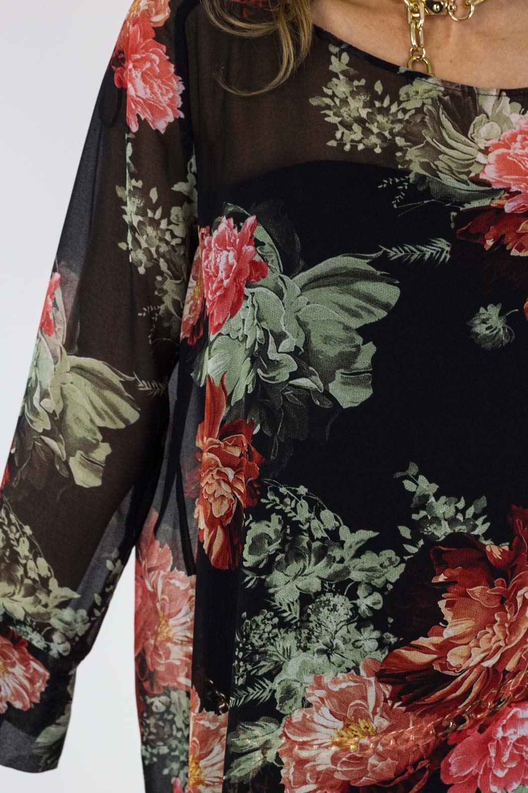 Red Floral Chiffon Tunic - Final Sale