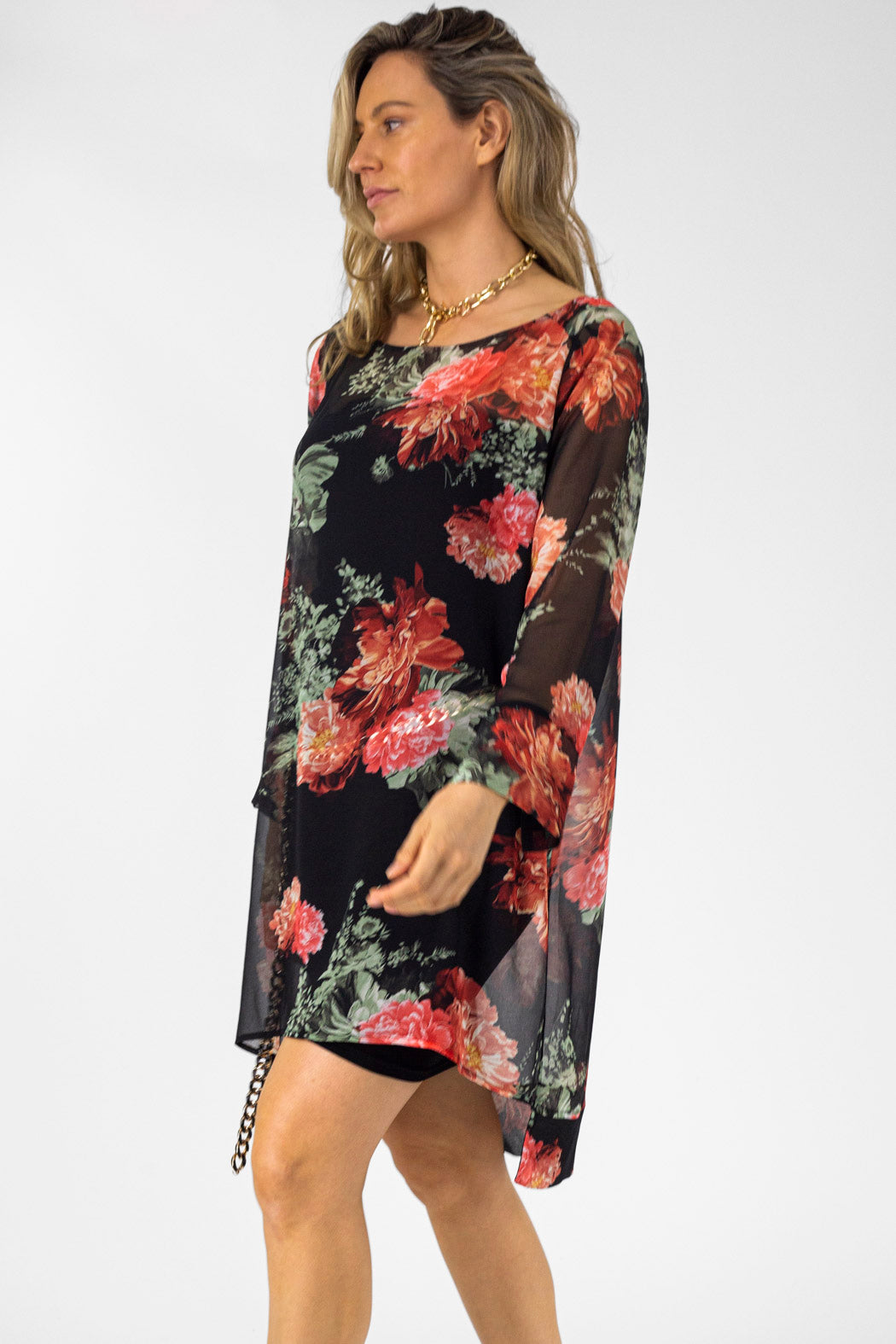Red Floral Chiffon Tunic - Final Sale