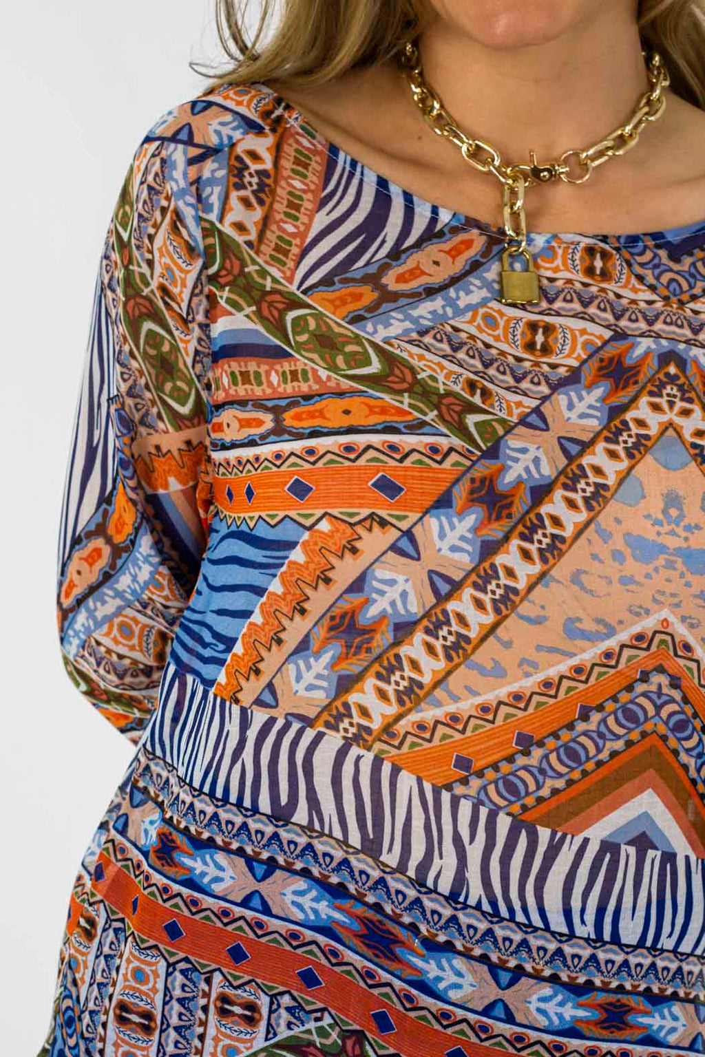 Orange Blue Aztec Chiffon Tunic - Final Sale