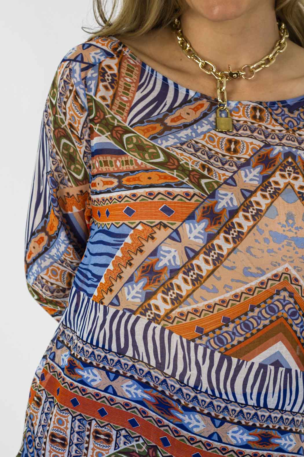Orange Blue Aztec Chiffon Tunic - Final Sale