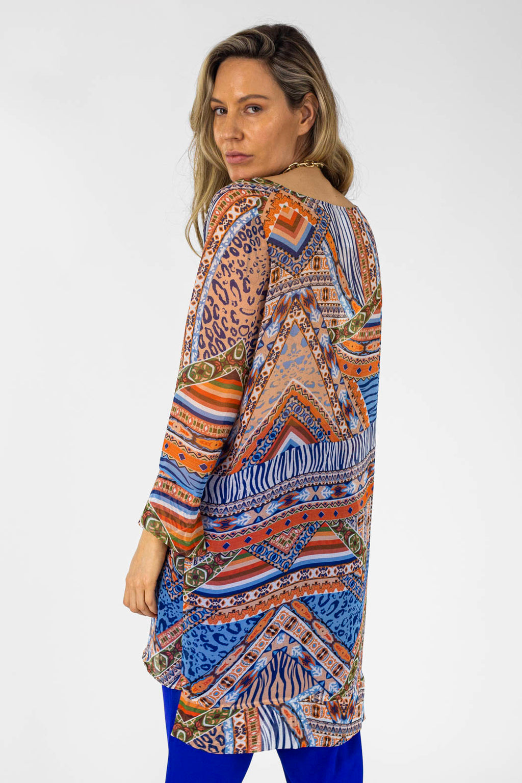 Orange Blue Aztec Chiffon Tunic - Final Sale
