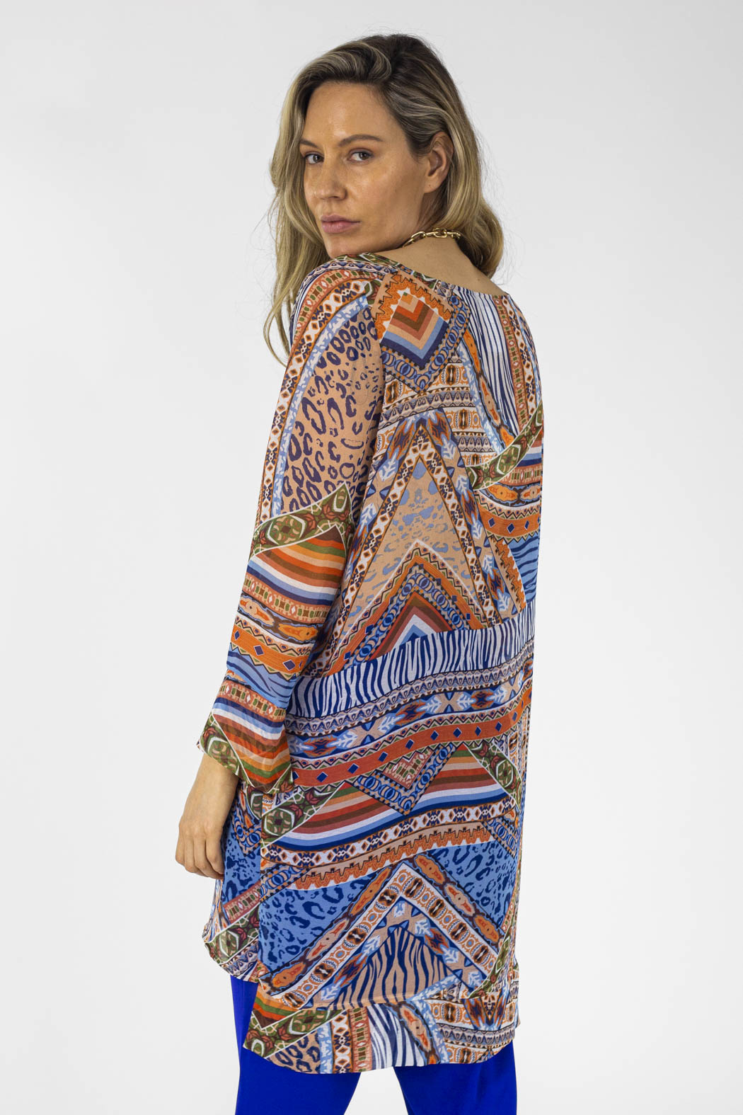 Orange Blue Aztec Chiffon Tunic - Final Sale