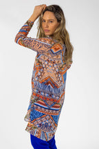 Orange Blue Aztec Chiffon Tunic - Final Sale