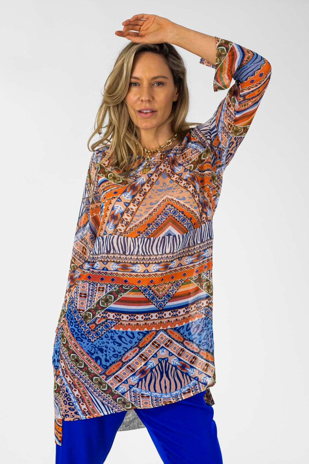 Orange Blue Aztec Chiffon Tunic - Final Sale