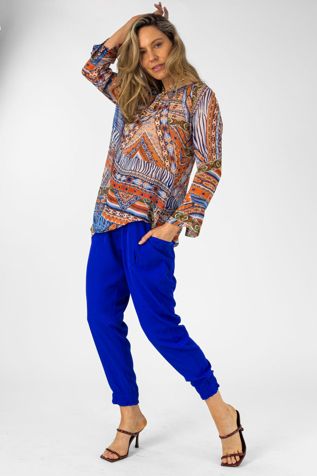 Orange Blue Aztec Chiffon Tunic - Final Sale