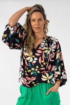 Black Floral Silky Bailey Blouse - Final Sale