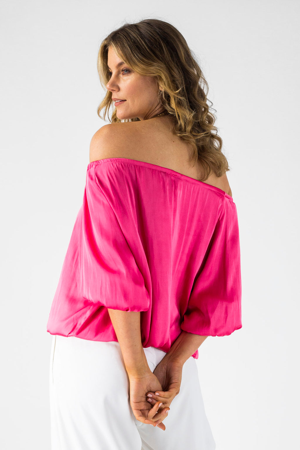 Hot Pink Silky Off Shoulder Top NT