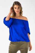Cobalt Silky Off Shoulder Top - FINAL SALE