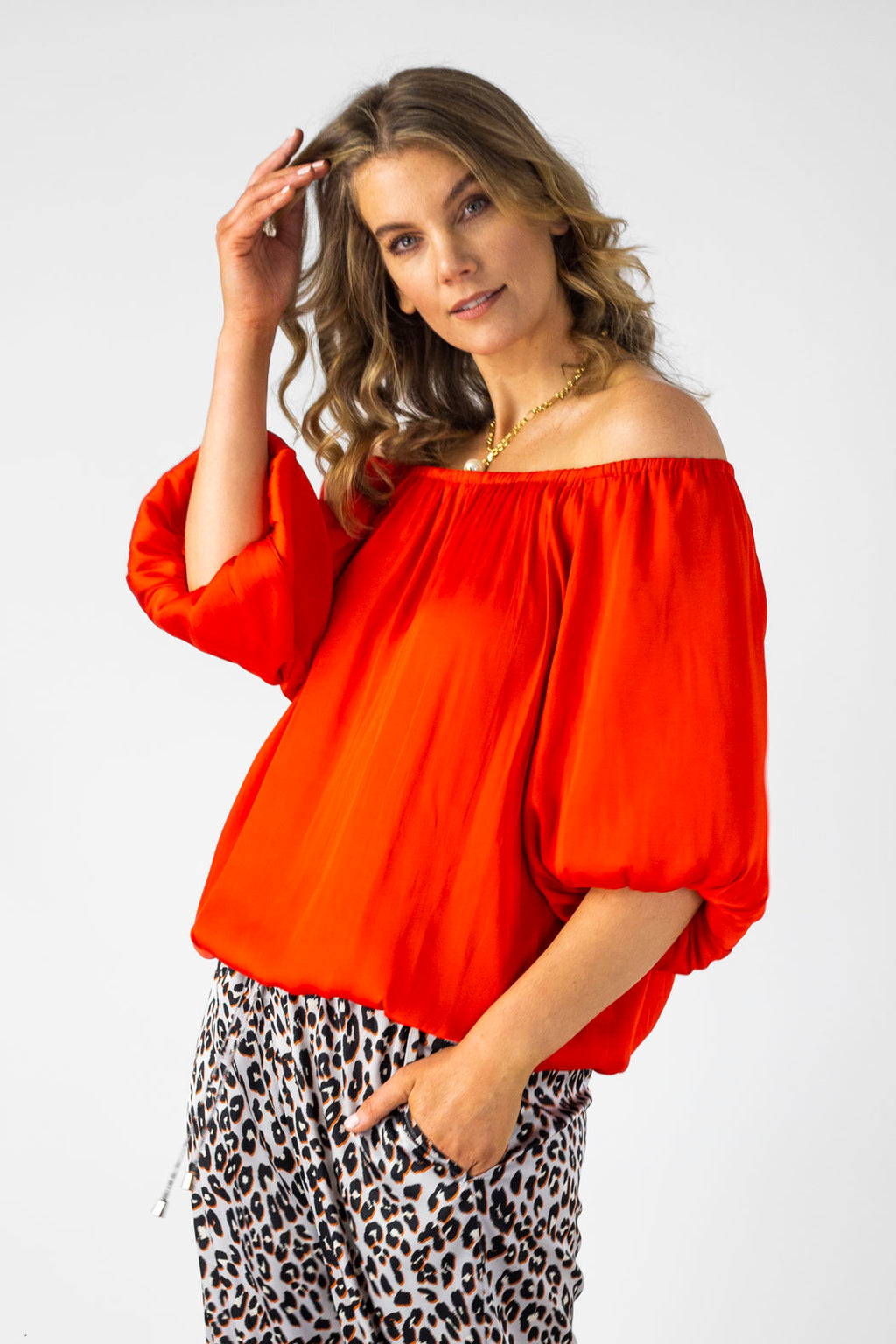 Orange Silky Off Shoulder Top - SALE
