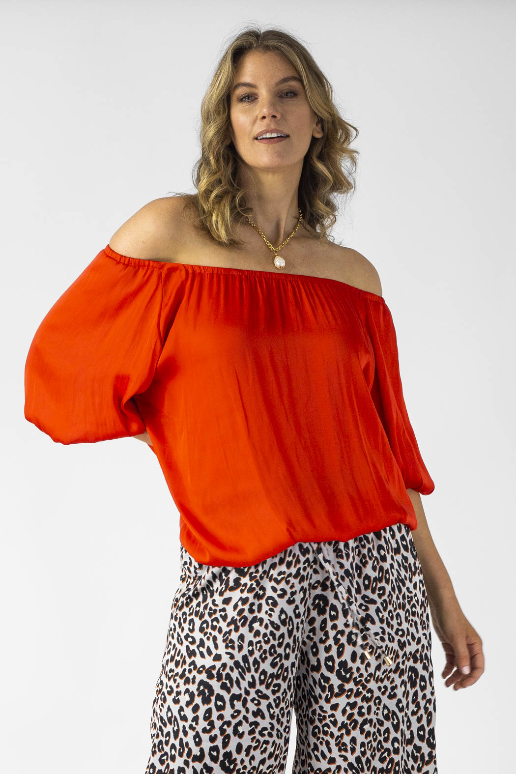 Orange Silky Off Shoulder Top - SALE