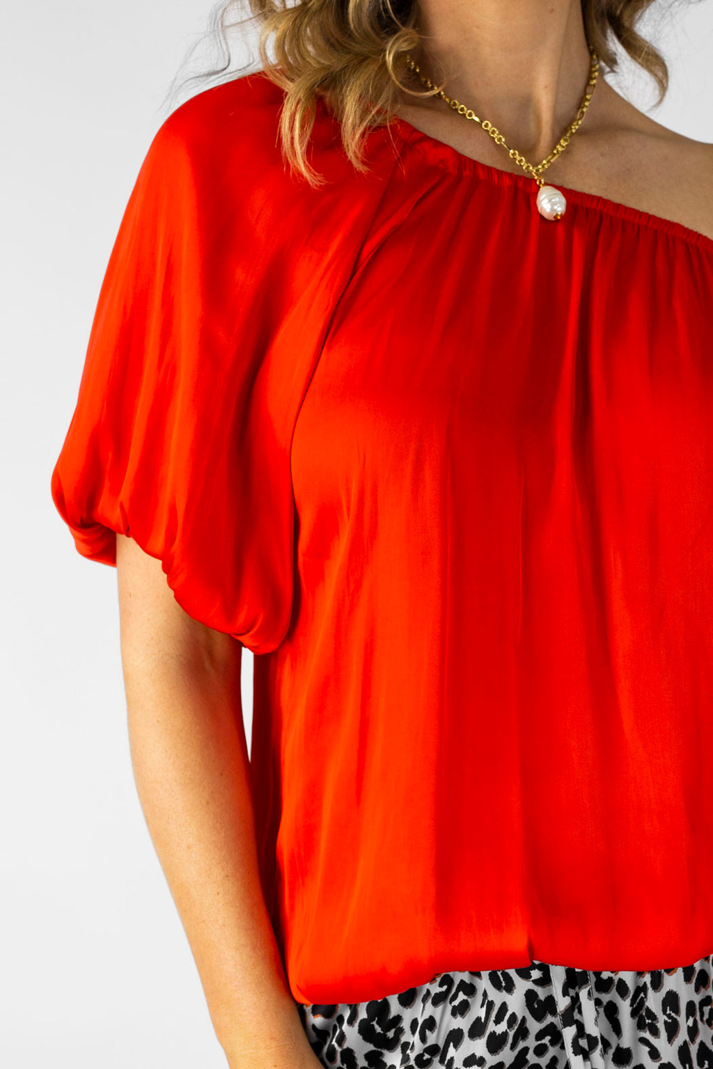 Orange Silky Off Shoulder Top - SALE
