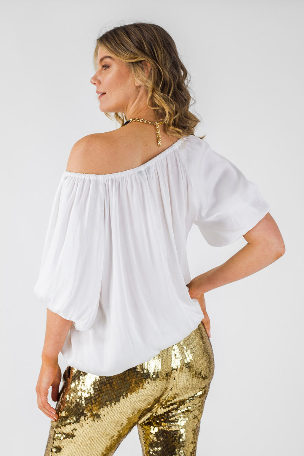 White Silky Off Shoulder Top - FINAL SALE