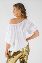 White Silky Off Shoulder Top - FINAL SALE